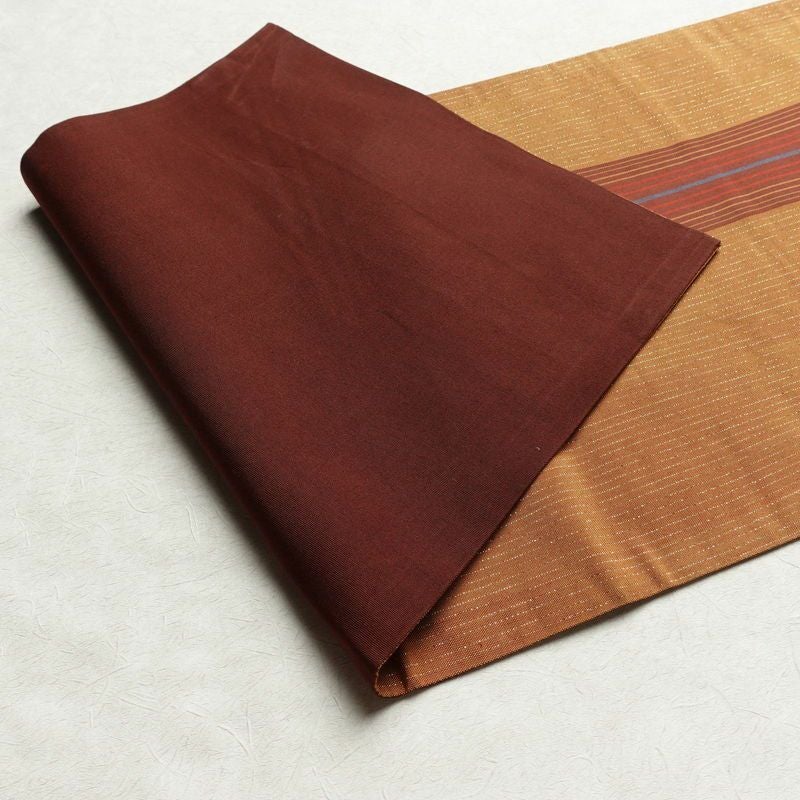 袋帯 全通柄 正絹 縞柄・線柄 金通し 黄・黄土色_画像9