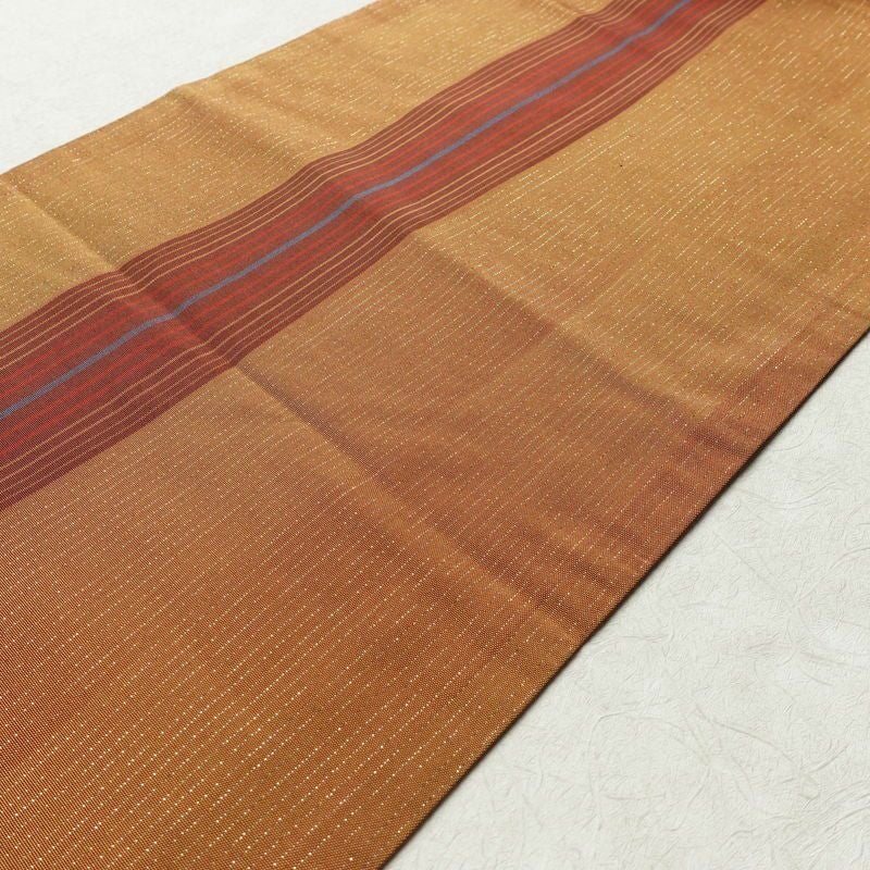 袋帯 全通柄 正絹 縞柄・線柄 金通し 黄・黄土色_画像11