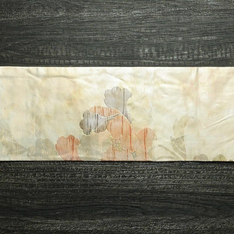 名古屋帯 六通柄 正絹 花柄 名古屋仕立て 箔 ベージュ_画像13