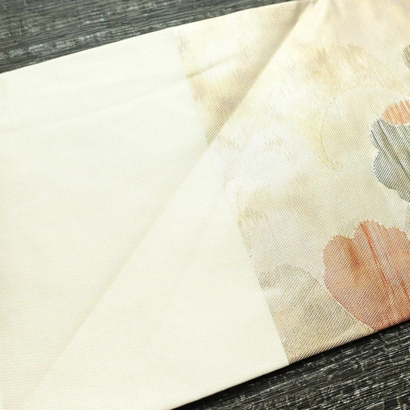 名古屋帯 六通柄 正絹 花柄 名古屋仕立て 箔 ベージュ_画像14