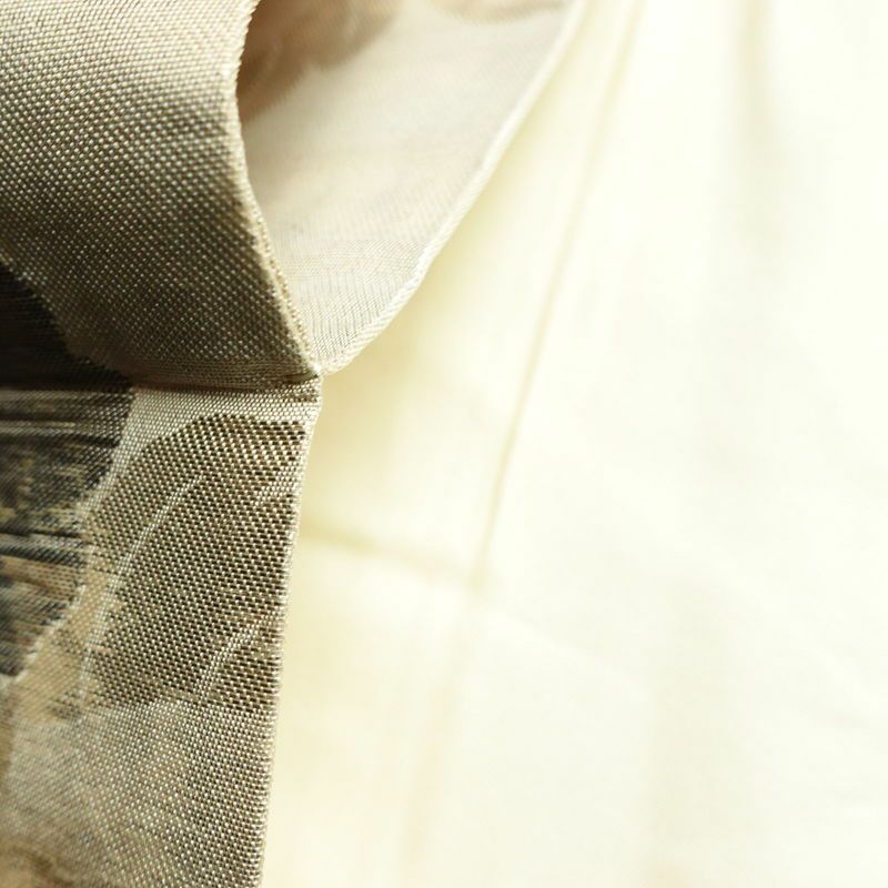 名古屋帯 六通柄 正絹 花柄 名古屋仕立て 箔 ベージュ_画像20