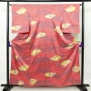 小紋 正絹 木の葉・植物柄 袷仕立て 身丈158cm 裄丈64.5cm 金彩 紅葉 赤・朱_画像1