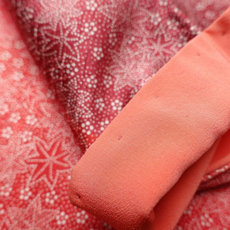 小紋 正絹 木の葉・植物柄 袷仕立て 身丈158cm 裄丈64.5cm 金彩 紅葉 赤・朱_画像12