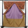 小紋 縮緬 しつけ糸付き ポリエステル 花柄 袷仕立て 身丈162cm 裄丈67cm 茶_画像3