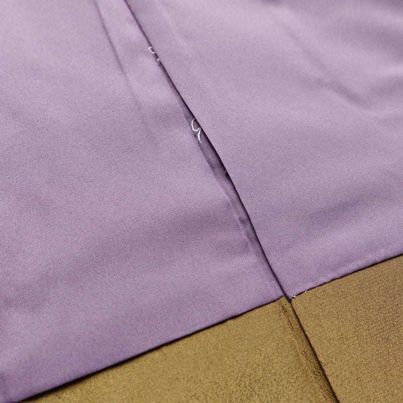 小紋 縮緬 しつけ糸付き ポリエステル 花柄 袷仕立て 身丈162cm 裄丈67cm 茶_画像20