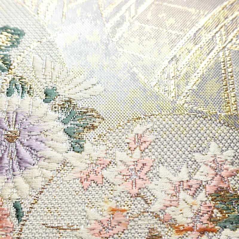 袋帯 琳派草花文 六通柄 フォーマル用 箔 正絹 古典柄 金・銀_画像4