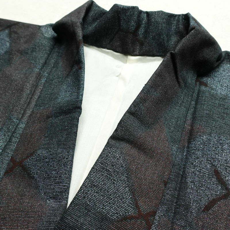 アンティーク着物 しつけ糸付き 正絹 幾何学柄・抽象柄 袷仕立て 身丈149cm 裄丈65cm 青・紺_画像16