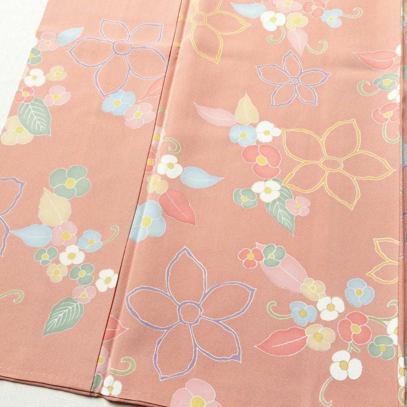 小紋 良品 正絹 花柄 袷仕立て 身丈164cm 裄丈67cm 一部しつけ糸付き 金彩 ピンク_画像4