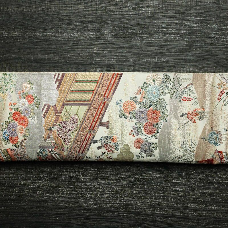 袋帯 御所解に山鉾 六通柄 良品 フォーマル用 正絹 風景柄 クリーム_画像15