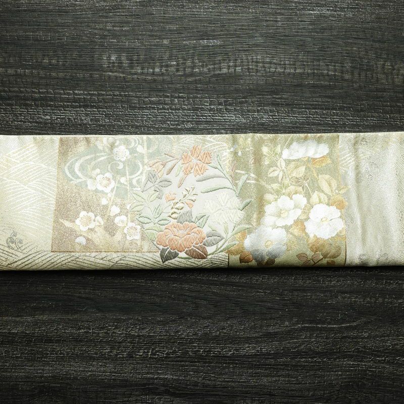 袋帯 六通柄 フォーマル用 正絹 花柄 菖蒲 紅葉 芍薬 紫陽花 箔 刺繍 帯 金・銀_画像16