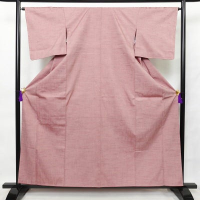 紬 美品 しつけ糸付き 正絹 無地 袷仕立て 身丈159.5cm 裄丈65cm 着物 ピンク