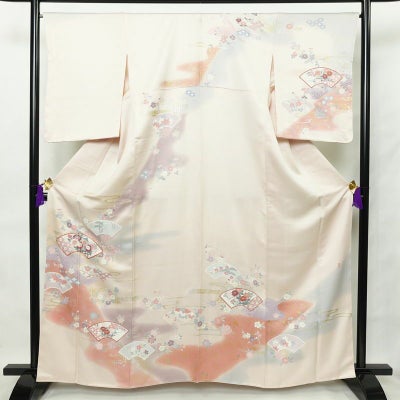 訪問着 美品 落款入り しつけ糸付き 金駒刺繍 一つ紋付き 正絹 古典柄 袷仕立て 身丈162.5cm 裄丈67cm 箔 共八掛 金彩 入学式 卒業式 七五三 フォーマル 着物 ピンク