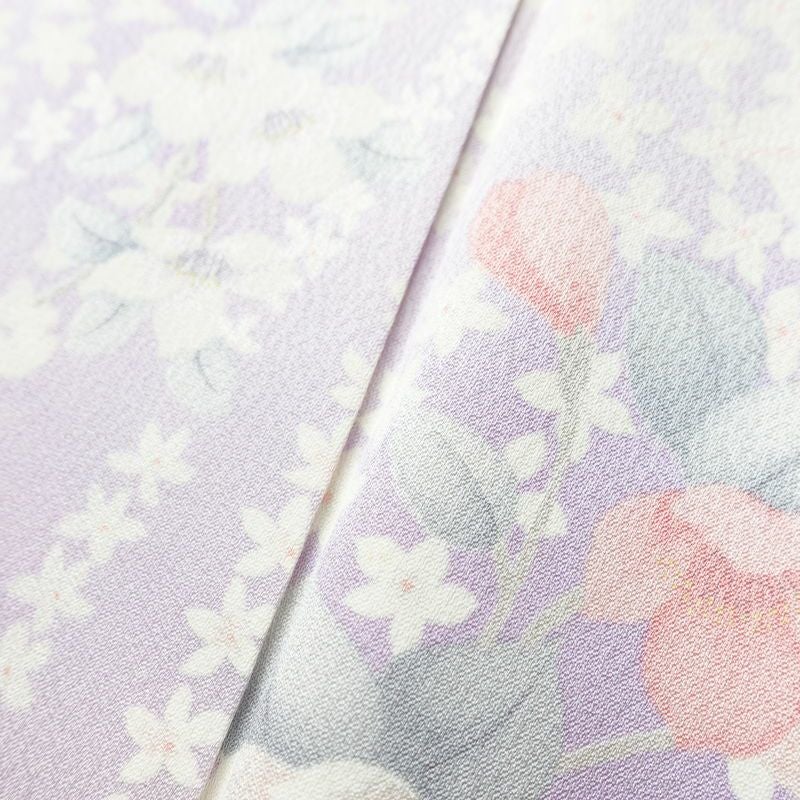 小紋 しつけ糸付き 総柄 正絹 花柄 袷仕立て 身丈167.5cm 裄丈67.5cm 着物 紫・藤色_画像8