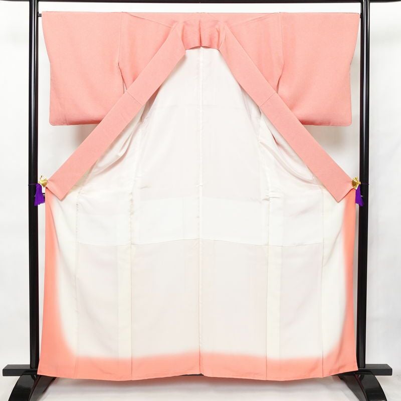 小紋 鮫小紋 縮緬 江戸小紋 正絹 古典柄 袷仕立て 身丈159.5cm 裄丈67cm 着物 ピンク_画像3