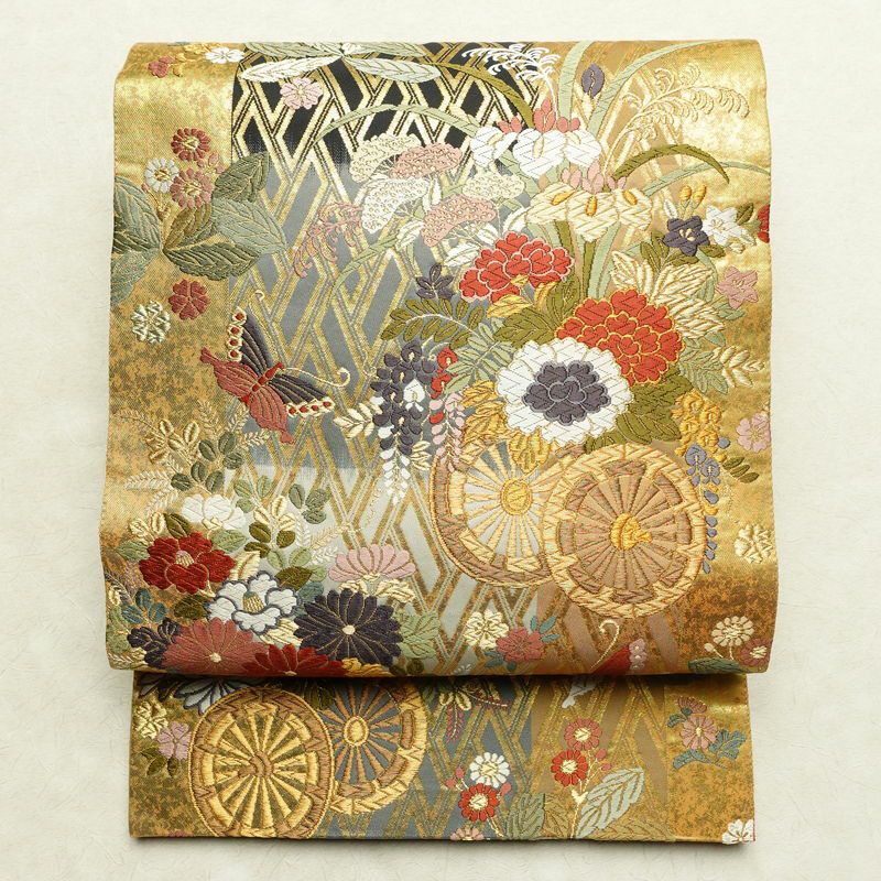 袋帯 扇子 扇面 松 華柄 金糸 華やか フォーマル NO-267 Joni 様専用 袋帯 扇子 扇面 松 華柄 金糸華やかフォーマル NO-267の