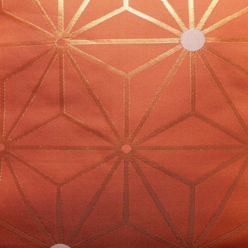 名古屋帯 六通柄 良品 正絹 麻の葉柄 名古屋仕立て 箔 帯 橙_画像2