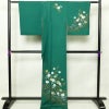 付け下げ 正絹 花柄 辻が花風 袷仕立て 身丈169.5cm 裄丈70.5cm 箔 フォーマル 着物 緑・うぐいす色_画像2