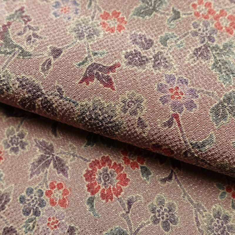 小紋 草木染 縮緬 総柄 正絹 花柄 袷仕立て 身丈159cm 裄丈66cm 着物 小豆・エンジ_画像16
