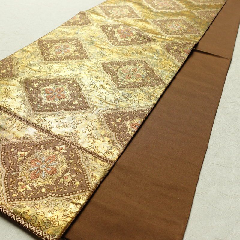 袋帯 服部織物 こはく錦 六通柄 フォーマル用 正絹 幾何学柄・抽象柄 箔 茶_画像8