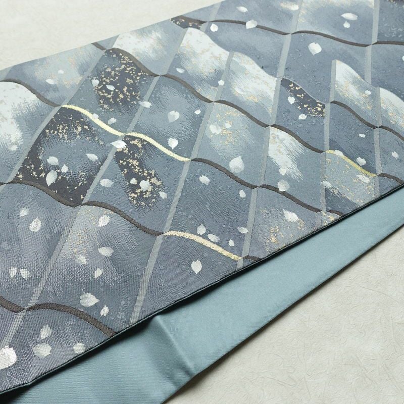 袋帯 六通柄 美品 フォーマル用 正絹 古典柄 金糸 銀糸 帯 桜 花びら 青・紺_画像11