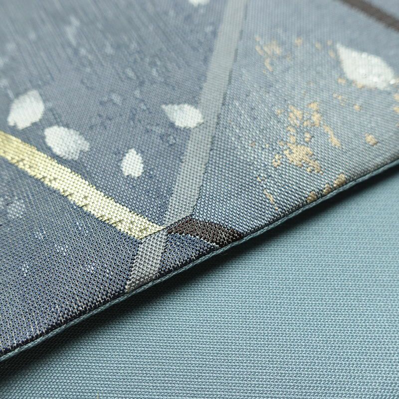 袋帯 六通柄 美品 フォーマル用 正絹 古典柄 金糸 銀糸 帯 桜 花びら 青・紺_画像12