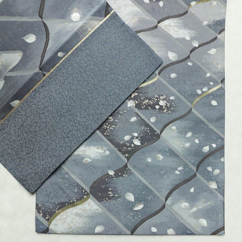 袋帯 六通柄 美品 フォーマル用 正絹 古典柄 金糸 銀糸 帯 桜 花びら 青・紺_画像13