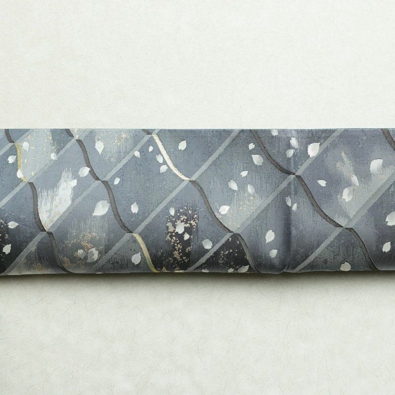 袋帯 六通柄 美品 フォーマル用 正絹 古典柄 金糸 銀糸 帯 桜 花びら 青・紺_画像15