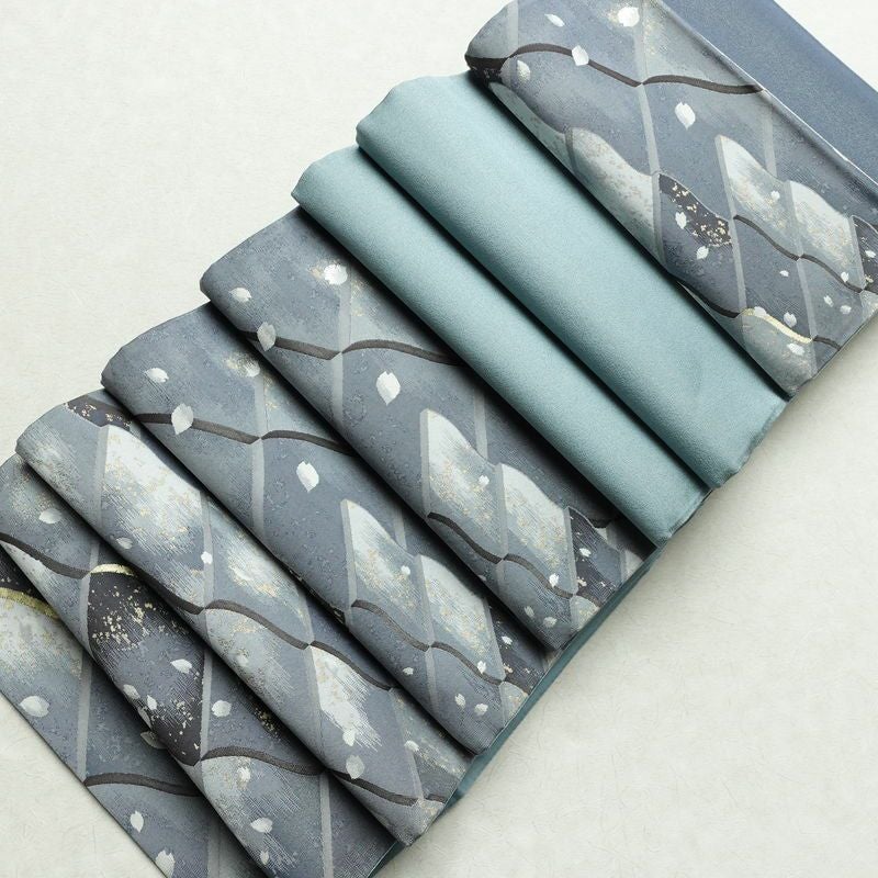 袋帯 六通柄 美品 フォーマル用 正絹 古典柄 金糸 銀糸 帯 桜 花びら 青・紺_画像18