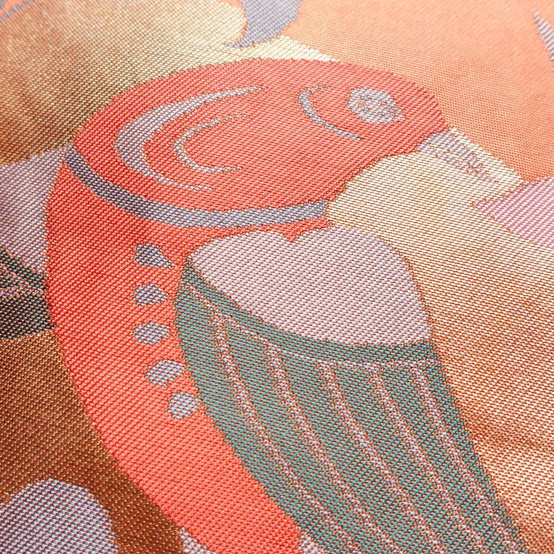 名古屋帯 太鼓柄 美品 正絹 人物・動物柄 名古屋仕立て 帯 鳥 橙_画像3