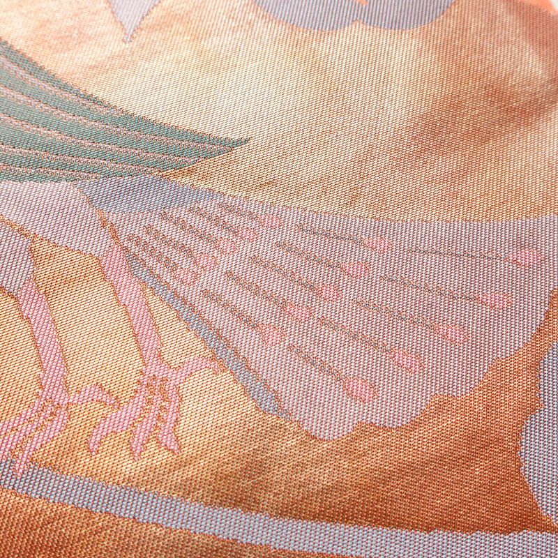 名古屋帯 太鼓柄 美品 正絹 人物・動物柄 名古屋仕立て 帯 鳥 橙_画像4