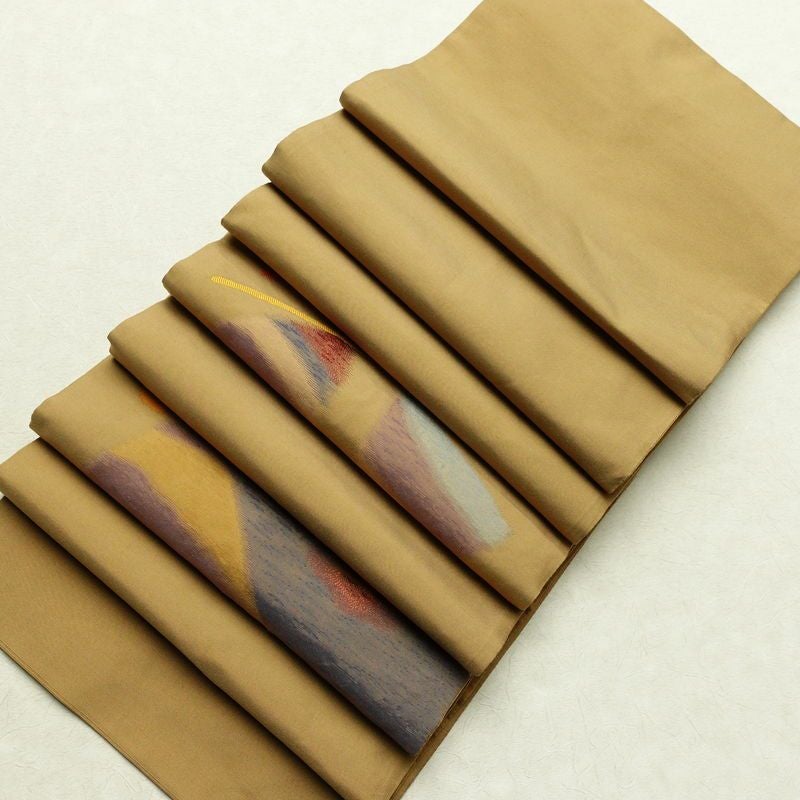 袋帯 太鼓柄 一般用 正絹 幾何学柄・抽象柄 帯 黄・黄土色_画像19