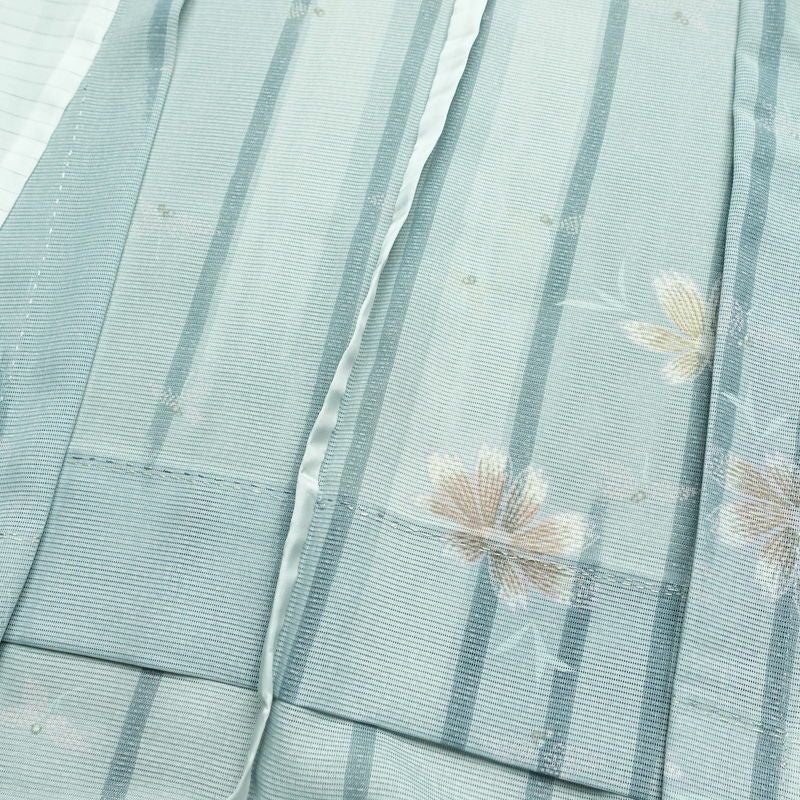 盛夏 小紋 良品 夏用 絽 正絹 花柄 単衣仕立て 身丈154.5cm 裄丈63cm 着物 青・紺_画像17