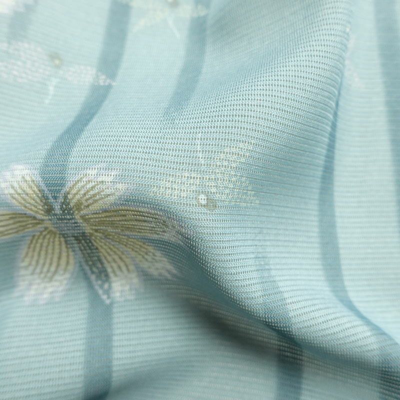 盛夏 小紋 良品 夏用 絽 正絹 花柄 単衣仕立て 身丈154.5cm 裄丈63cm 着物 青・紺_画像20