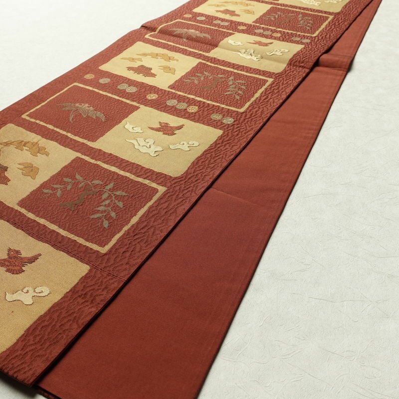 袋帯 ふくれ織 六通柄 良品 一般用 正絹 古典柄 橙_画像9