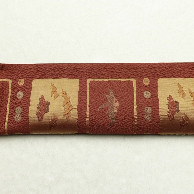 袋帯 ふくれ織 六通柄 良品 一般用 正絹 古典柄 橙_画像14