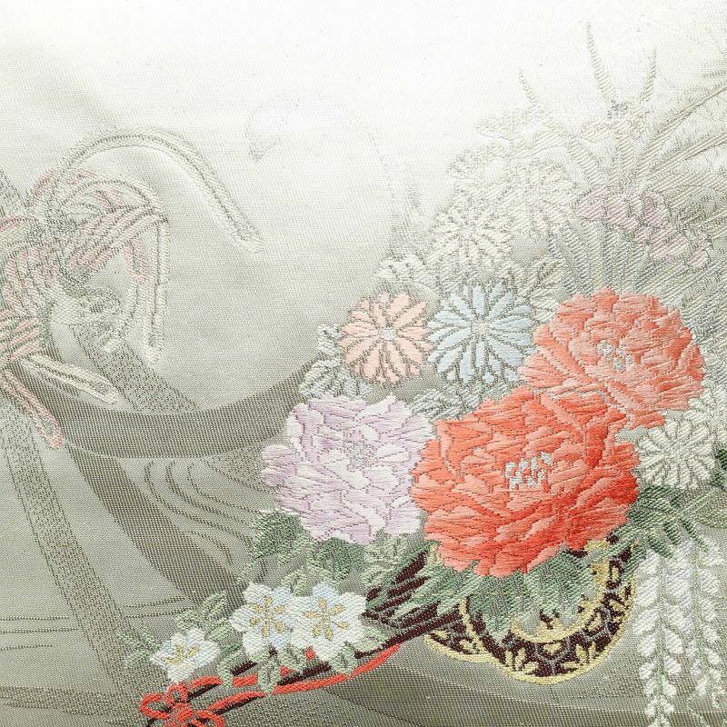 名古屋帯 太鼓柄 正絹 古典柄 名古屋仕立て 銀糸 白_画像2