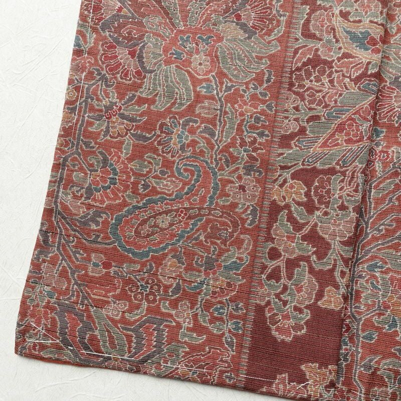 小紋 紬地 美品 胴抜き仕立て しつけ糸付き 正絹 幾何学柄・抽象柄 身丈165cm 裄丈67cm 茶_画像11