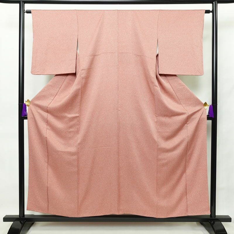 色無地 良品 縮緬 正絹 その他の柄 袷仕立て 身丈154.5cm 裄丈64.5cm 共八掛 ピンク_画像1