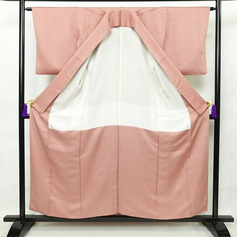 色無地 良品 縮緬 正絹 その他の柄 袷仕立て 身丈154.5cm 裄丈64.5cm 共八掛 ピンク_画像3