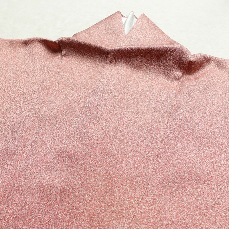 色無地 良品 縮緬 正絹 その他の柄 袷仕立て 身丈154.5cm 裄丈64.5cm 共八掛 ピンク_画像14