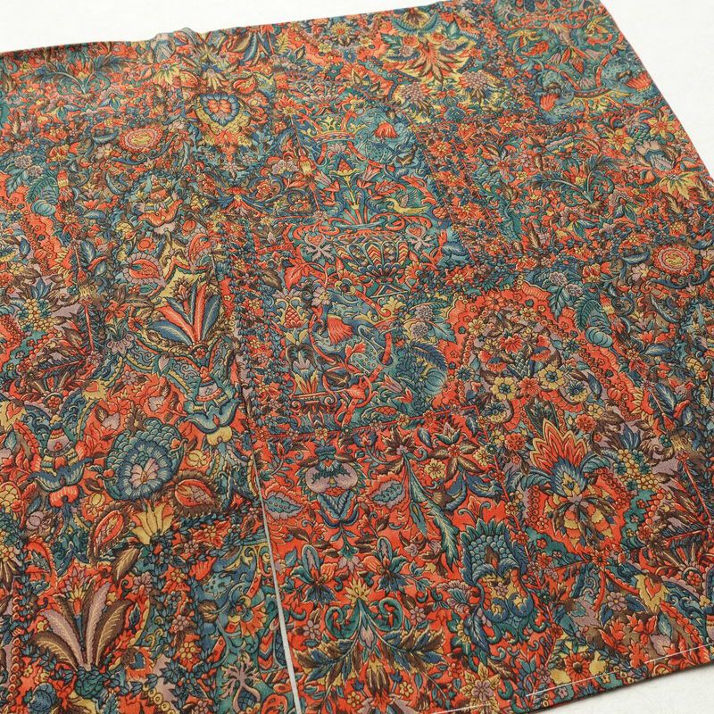 小紋 美品 しつけ糸付き 縮緬 総柄 正絹 幾何学柄・抽象柄 袷仕立て 身丈168cm 裄丈67cm 赤・朱_画像13