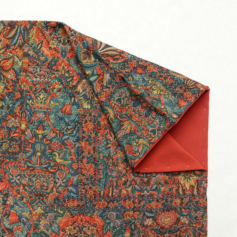 小紋 美品 しつけ糸付き 縮緬 総柄 正絹 幾何学柄・抽象柄 袷仕立て 身丈168cm 裄丈67cm 赤・朱_画像14