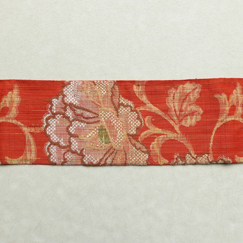 名古屋帯 六通柄 良品 正絹 花柄 名古屋仕立て 赤・朱_画像13