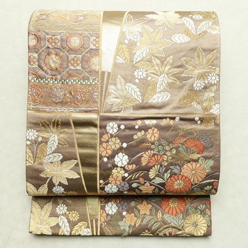 袋帯 六通柄 フォーマル用 正絹 古典柄 箔 鶴 梅 菊 金糸 帯 金 袋帯 六通柄 フォーマル用 正絹 古典柄 箔 鶴 梅 菊 金糸 帯 金