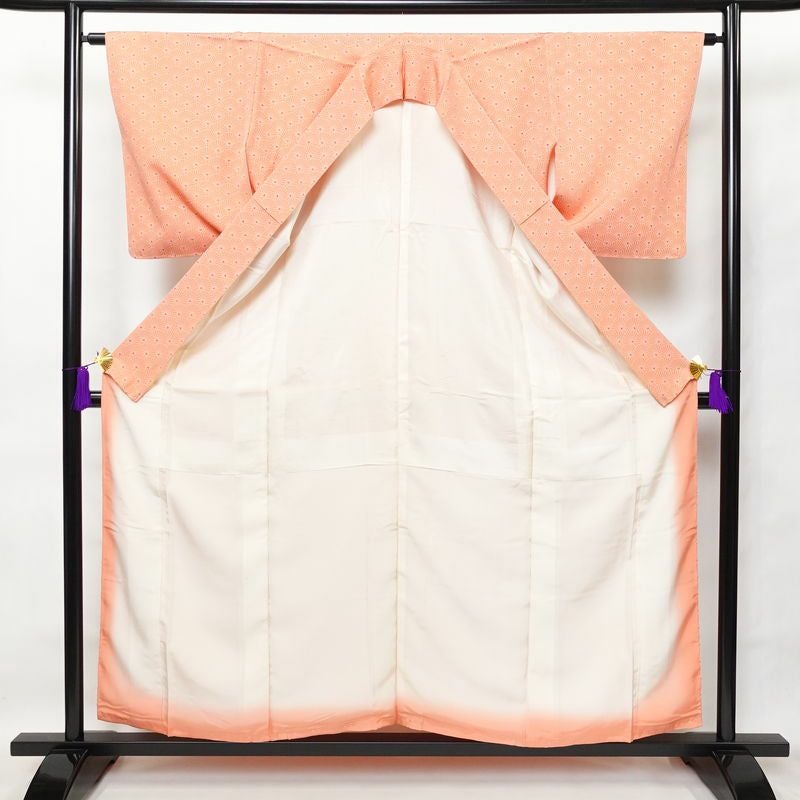 小紋 しつけ糸付き 縮緬 付下小紋 正絹 古典柄 袷仕立て 身丈157.5cm 裄丈64cm ピンク_画像3