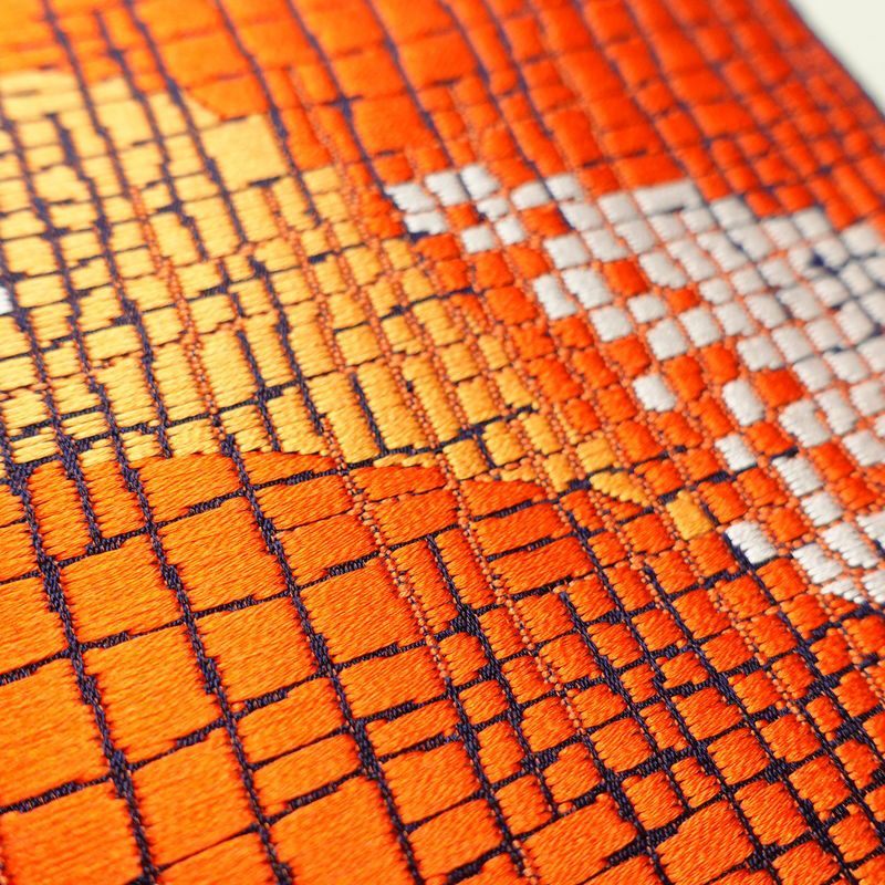 名古屋帯 六通柄 正絹 木の葉・植物柄 名古屋仕立て 橙_画像5