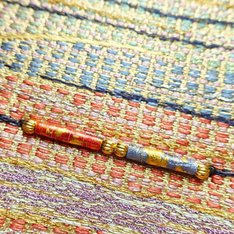 袋帯 六通柄 良品 飾り付き フォーマル用 正絹 流水・波柄 クリーム_画像5