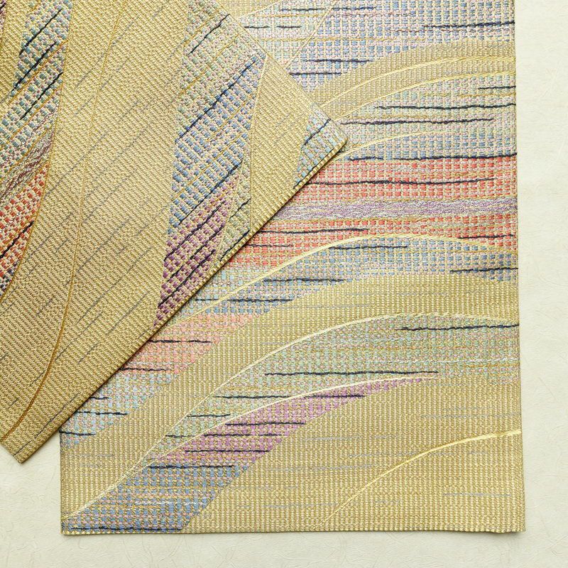 袋帯 六通柄 良品 飾り付き フォーマル用 正絹 流水・波柄 クリーム_画像14