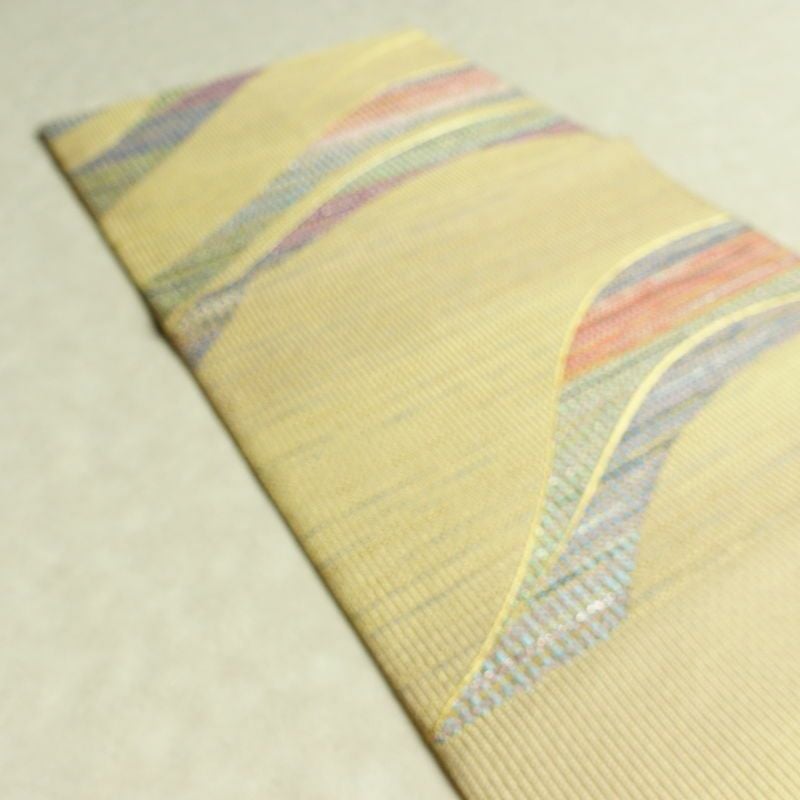 袋帯 六通柄 良品 飾り付き フォーマル用 正絹 流水・波柄 クリーム_画像19