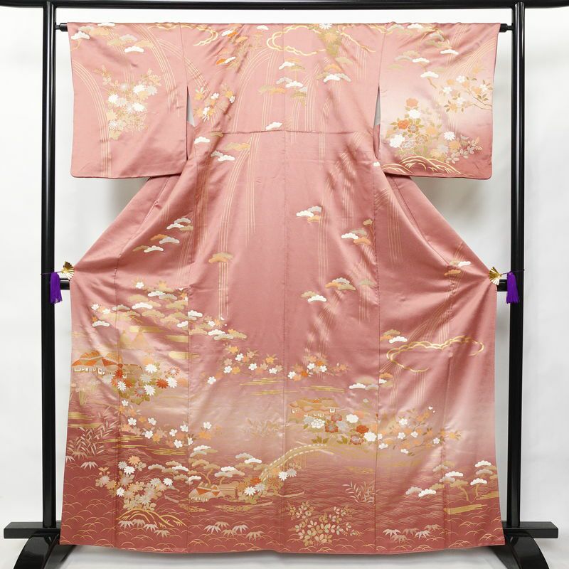 訪問着 正絹 古典柄 袷仕立て 身丈163.5cm 裄丈64.5cm 箔 金彩 ピンク_画像1